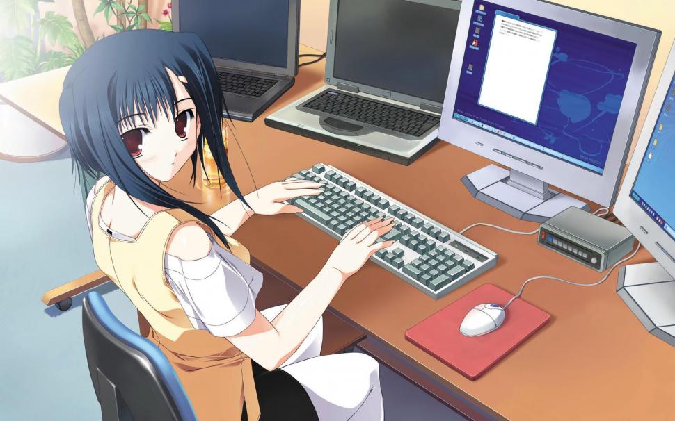 Girl Working On A Computer 2K Wallpaper Middle Size