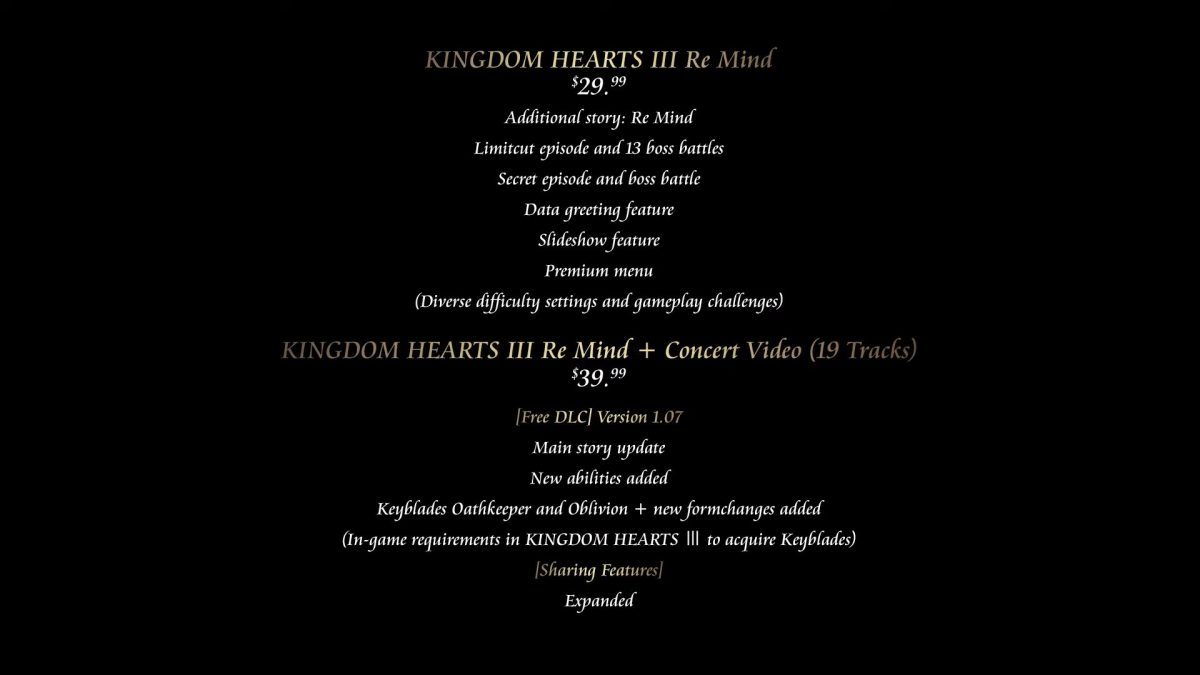 Kingdom Hearts Iii Re Mind Contents