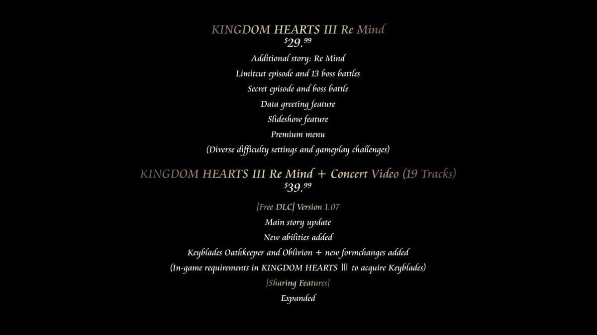 Kingdom Hearts Iii Re Mind Contents