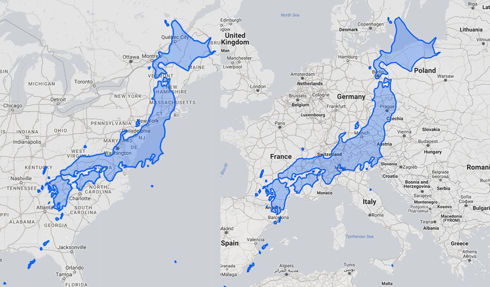 Size Of Japan Compared With Usa Or Europe Image