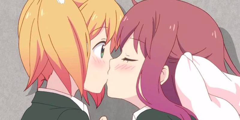 lesbians, closed eyes, two women, anime, anime girls, kissing, yuri, maid