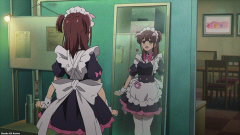 Akiba Maid War Episode 1 Nagomi Looks In Mirror