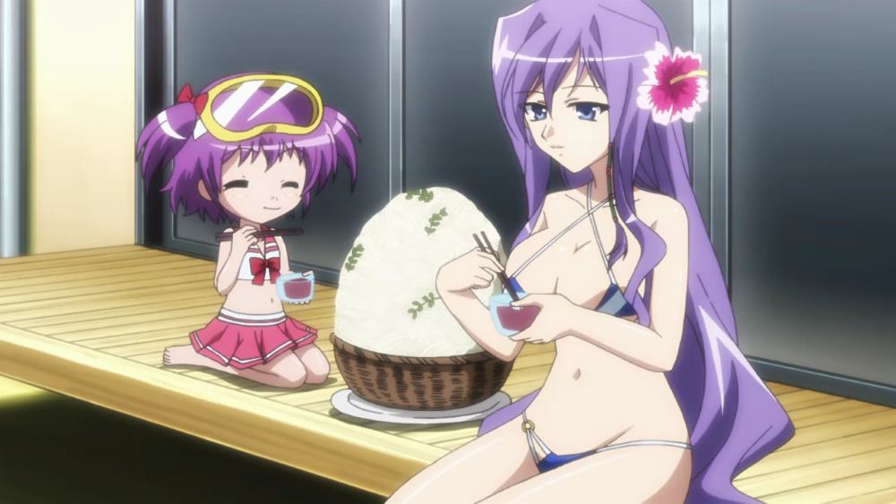 Shin Koihime Muso Girls Eating Giant Rice In Bikinis