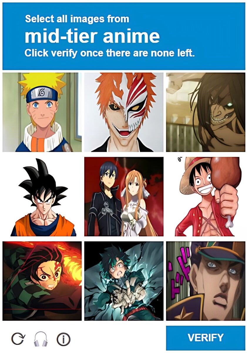 Captcha Choose All Mid Tier Anime